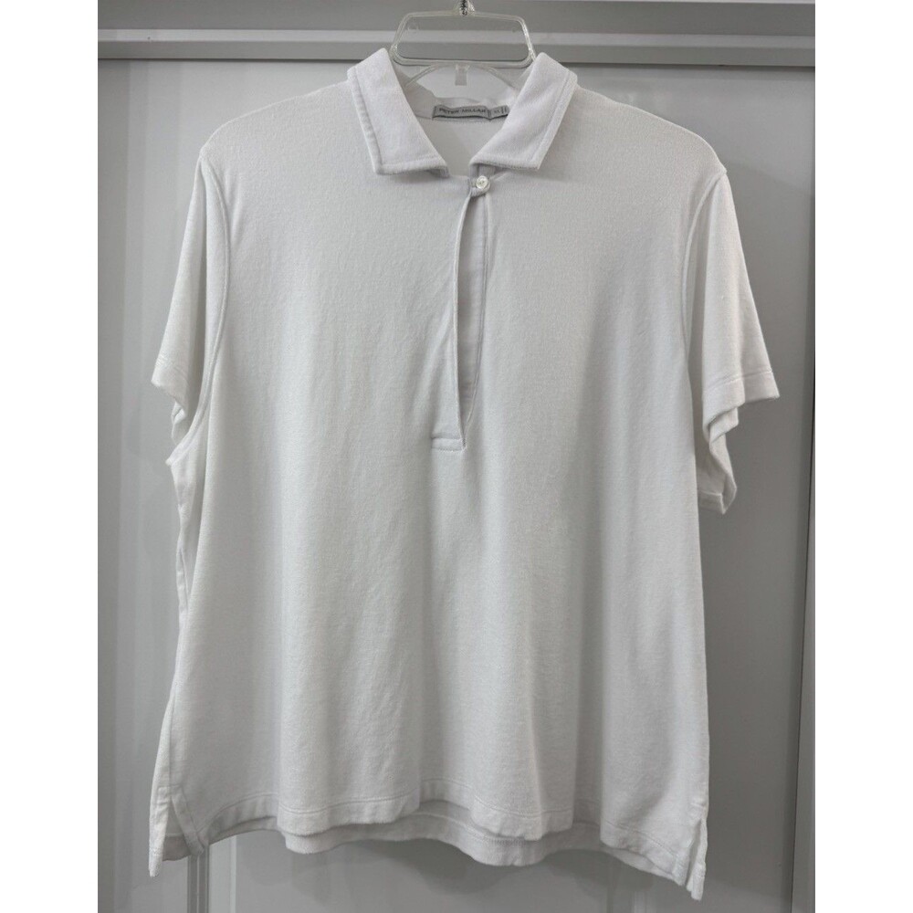 Peter Millar Golf Polo Sz XL White Terry cloth shirt 100% Pima cotton Peru